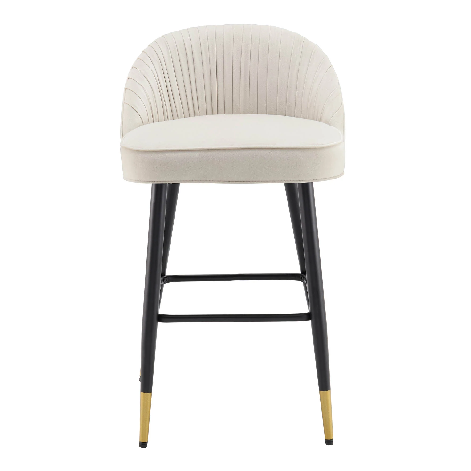 Miyae Set of 2 Pleated Champagne Beige Velvet Upholstered Counter Stools - Image 3