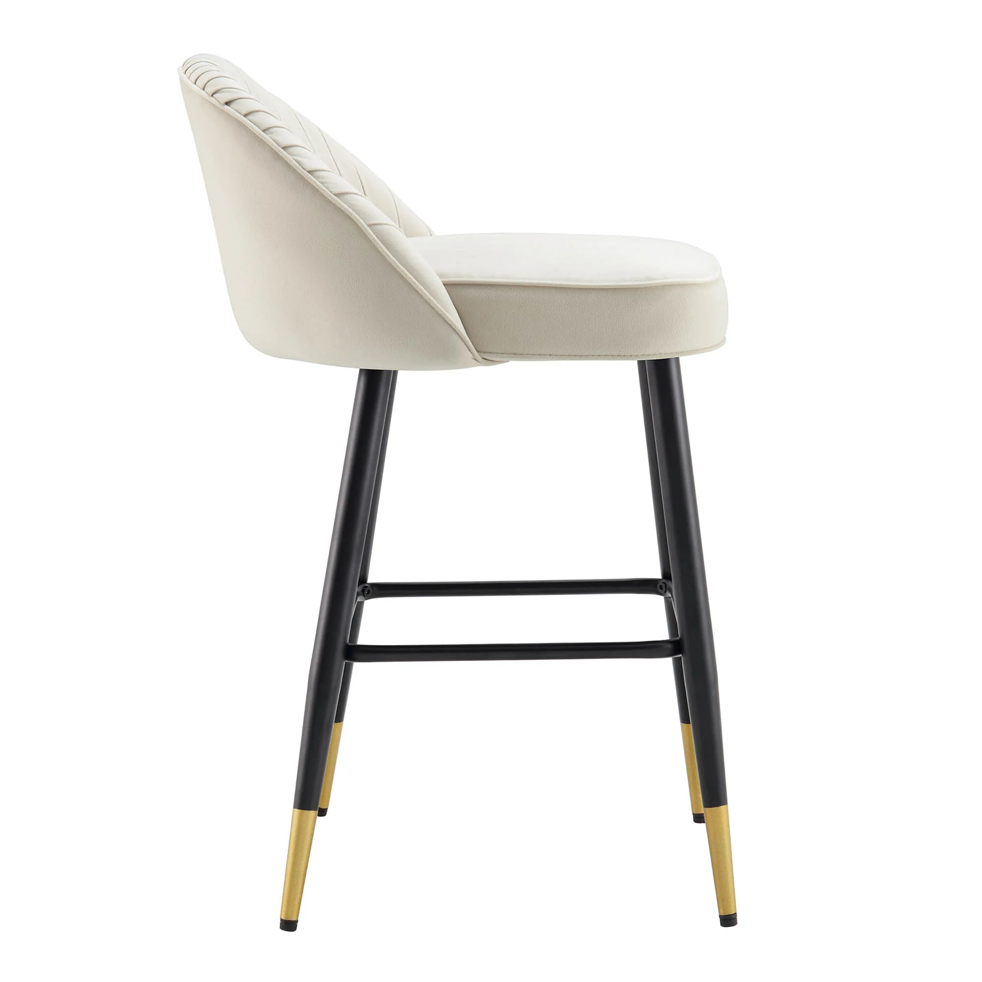 Miyae Set of 2 Pleated Champagne Beige Velvet Upholstered Counter Stools - Image 7