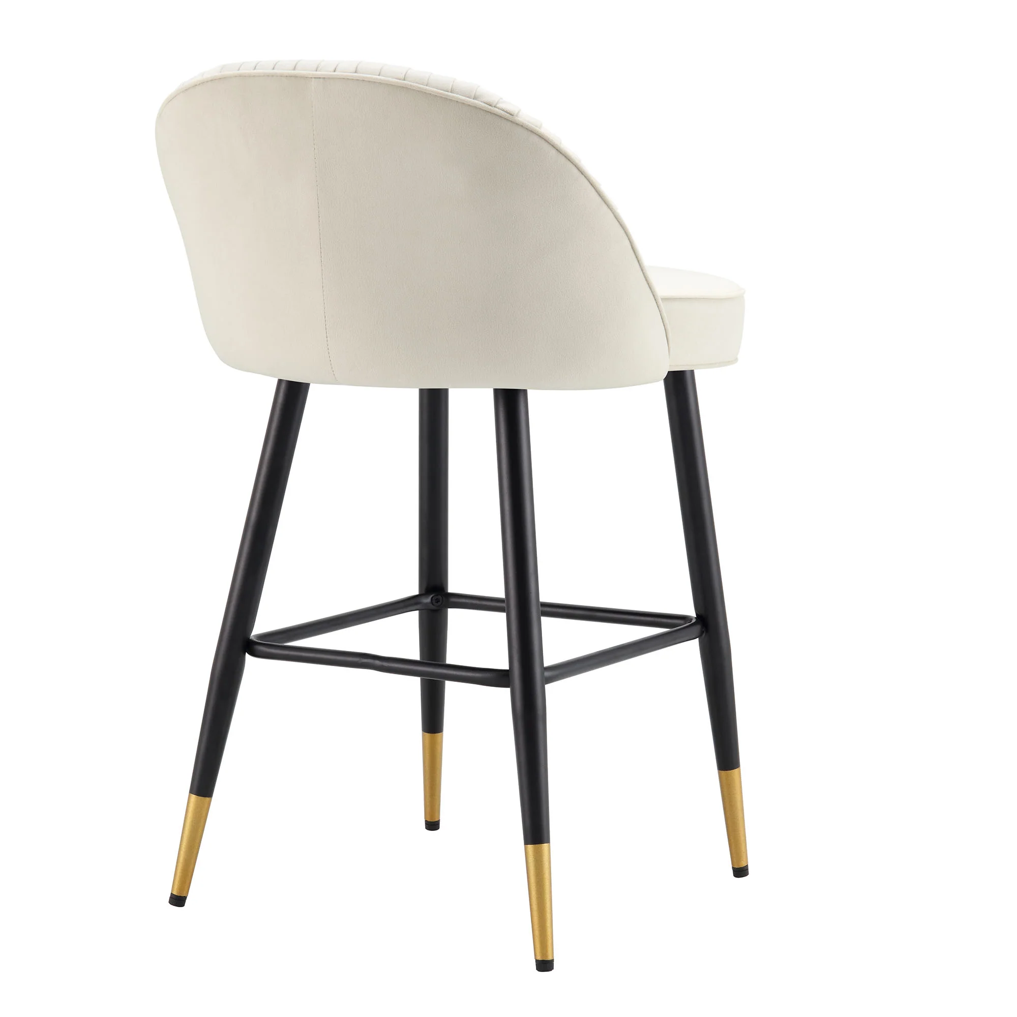 Miyae Set of 2 Pleated Champagne Beige Velvet Upholstered Counter Stools - Image 8
