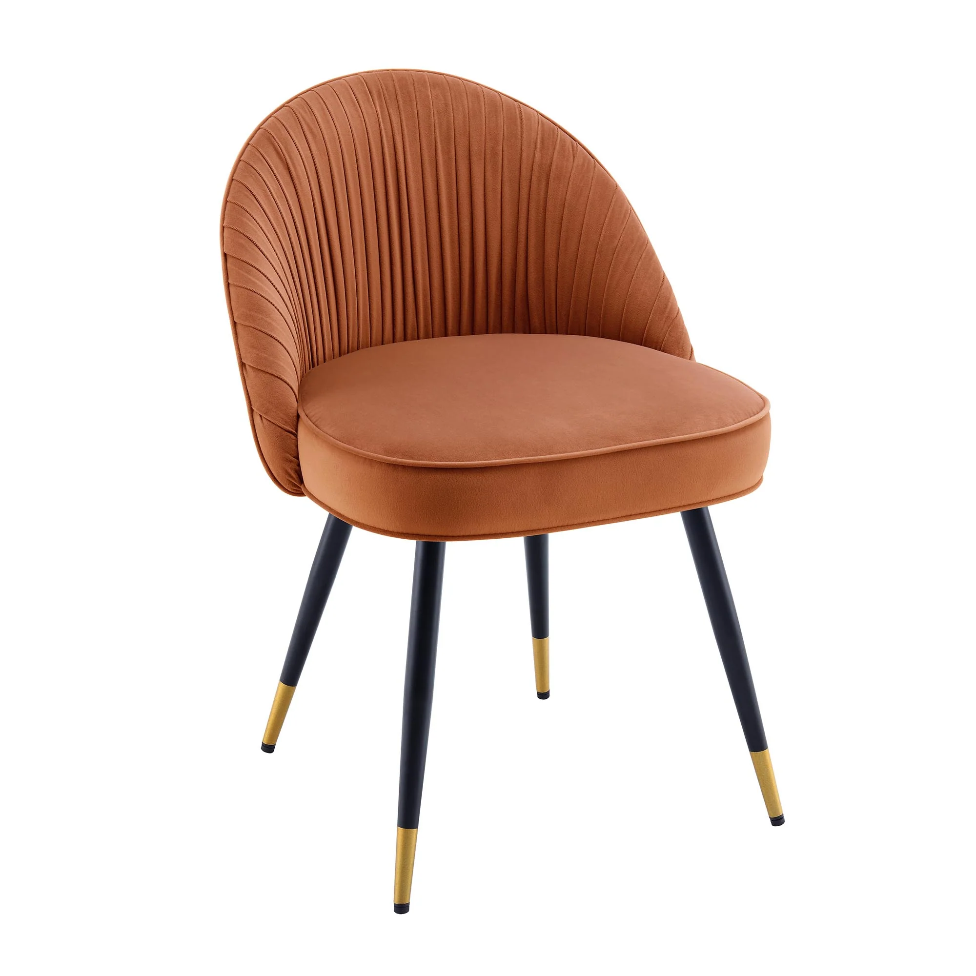 Miyae Set of 2 Pleated Burnt Orange Velvet Upholstered Dining Chairs - Image 3