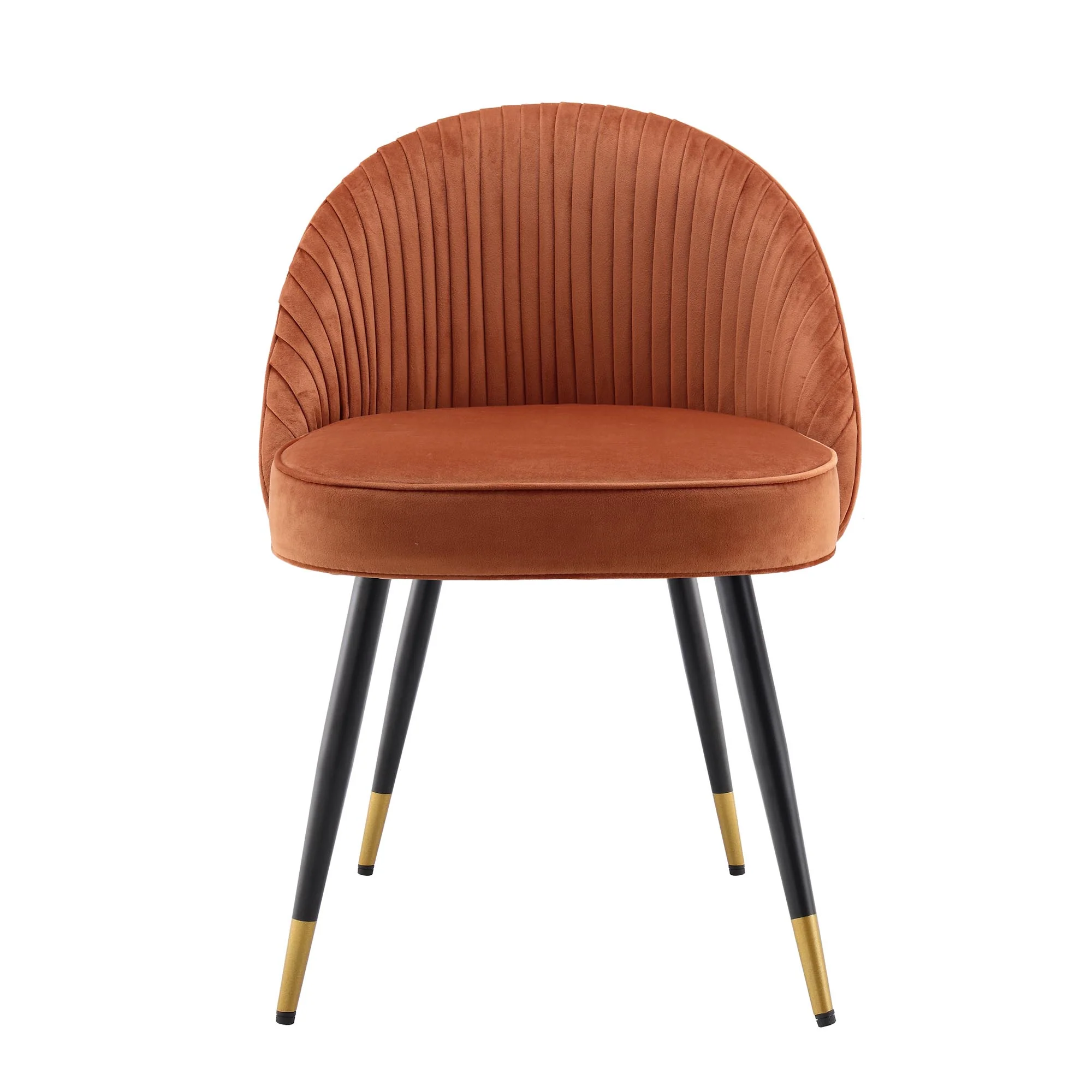 Miyae Set of 2 Pleated Burnt Orange Velvet Upholstered Dining Chairs - Image 5