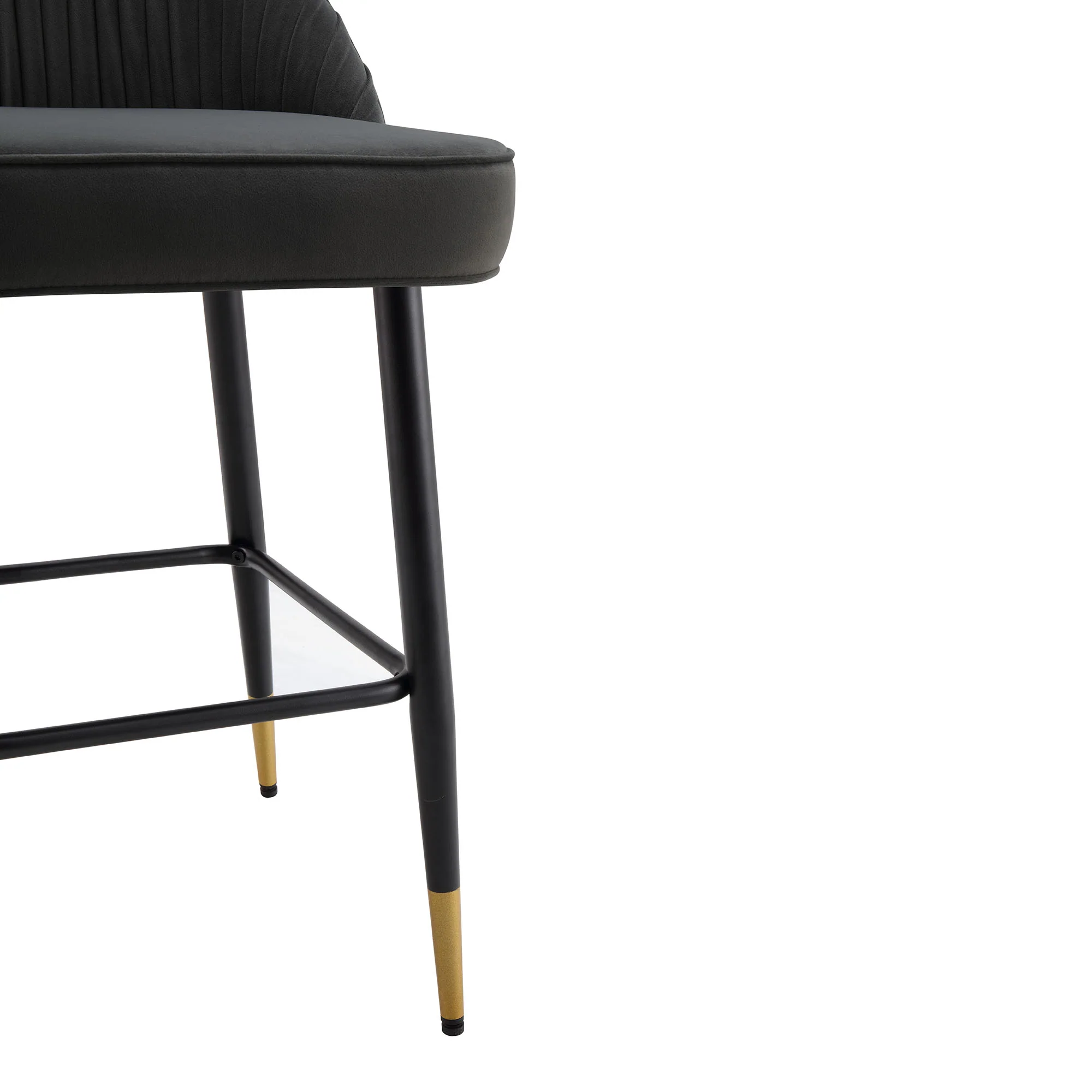 Miyae Set of 2 Pleated Charcoal Velvet Upholstered Counter Stools - Image 11