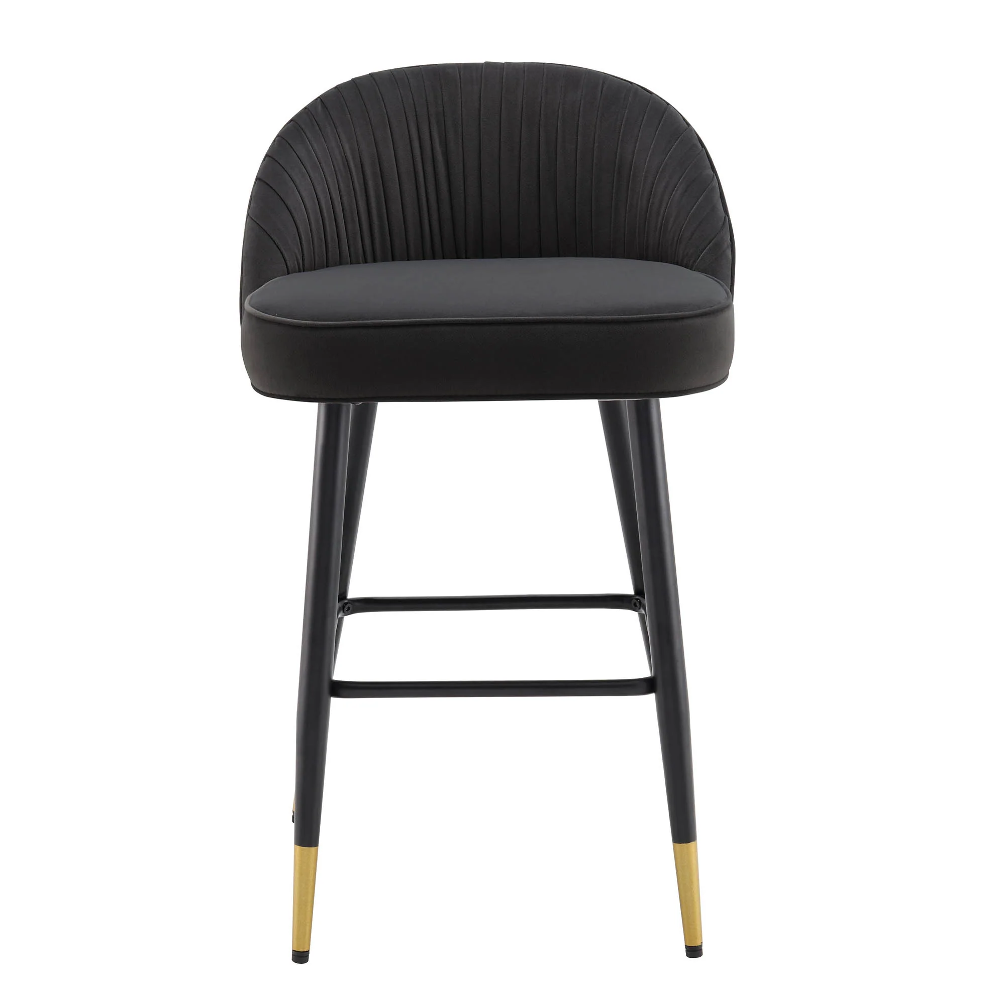 Miyae Set of 2 Pleated Charcoal Velvet Upholstered Counter Stools - Image 3