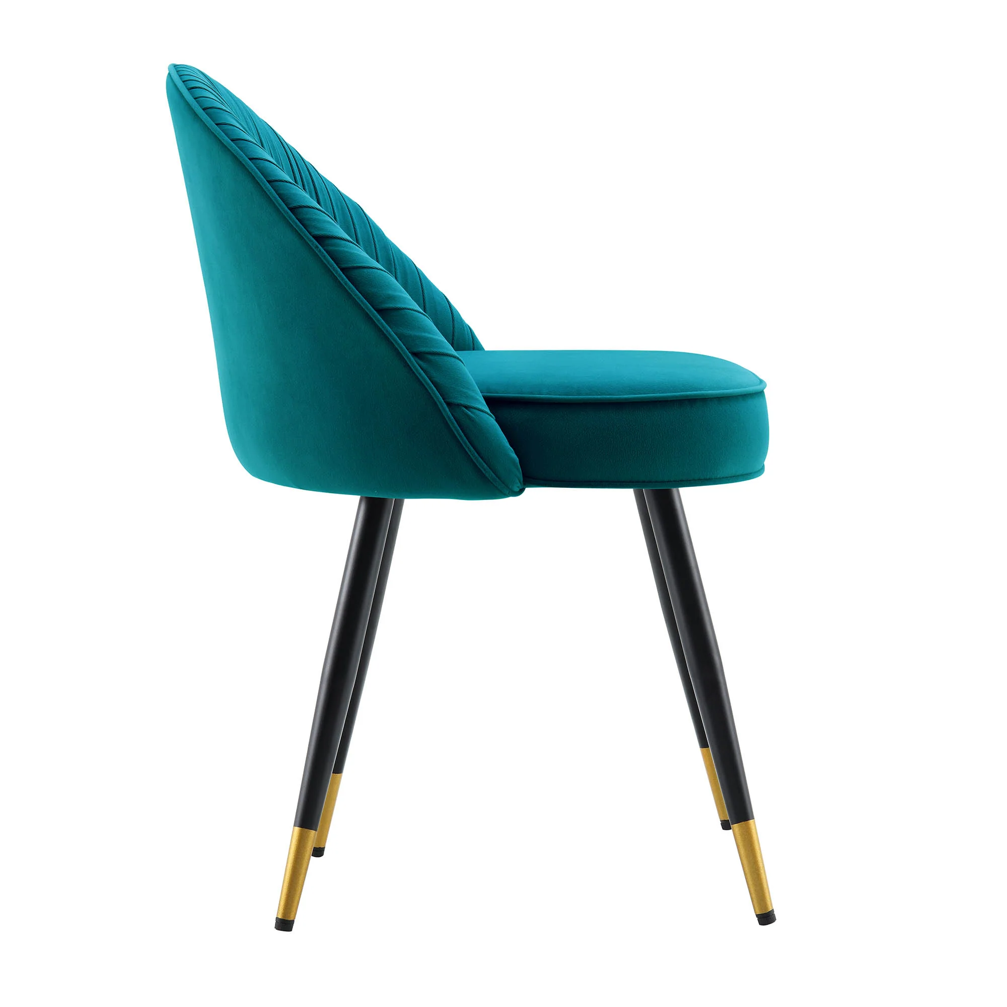 Miyae Set of 2 Pleated Teal Velvet Upholstered Dining Chairs - Image 7