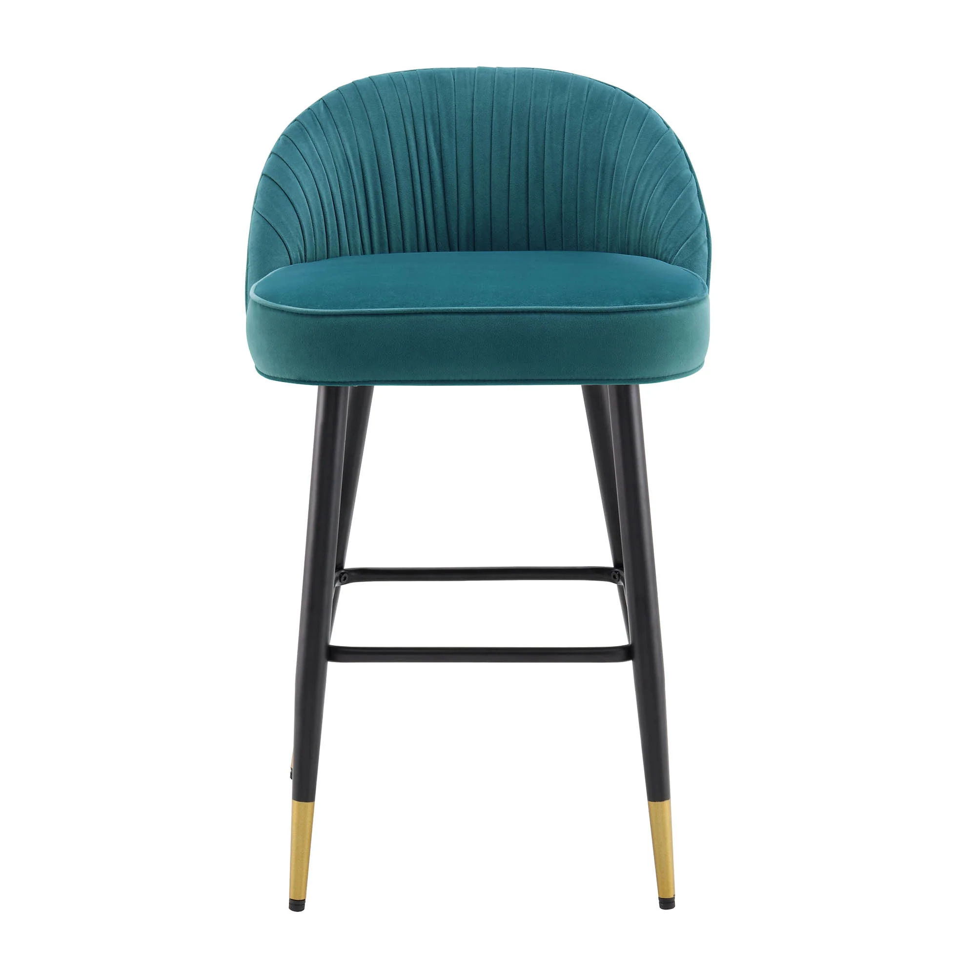 Miyae Set of 2 Pleated Teal Velvet Upholstered Counter Stools - Image 5