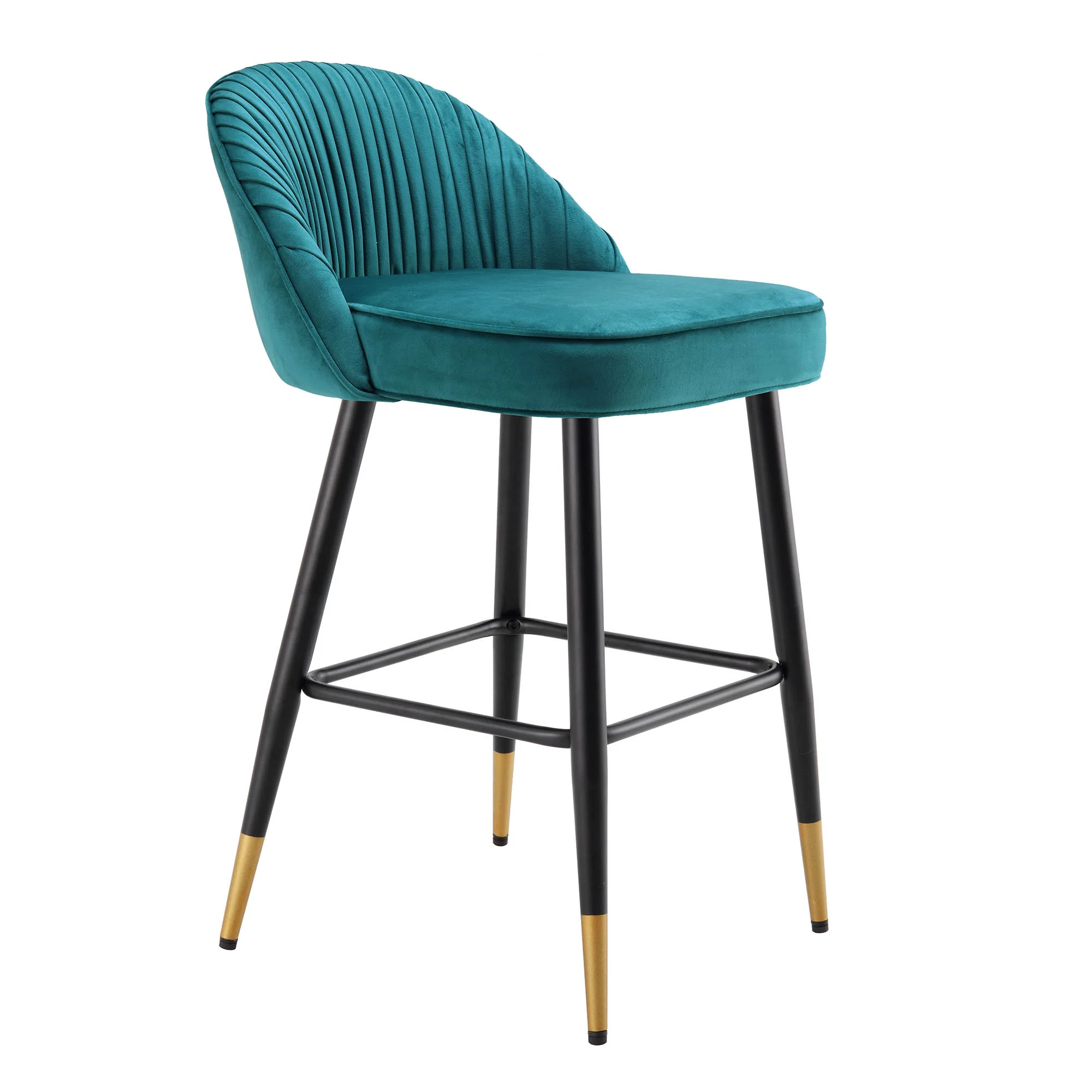 Miyae Set of 2 Pleated Teal Velvet Upholstered Counter Stools - Image 6