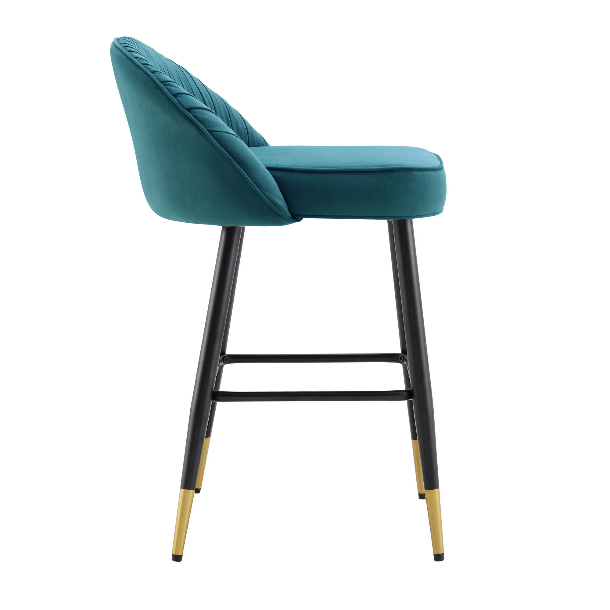 Miyae Set of 2 Pleated Teal Velvet Upholstered Counter Stools - Image 7