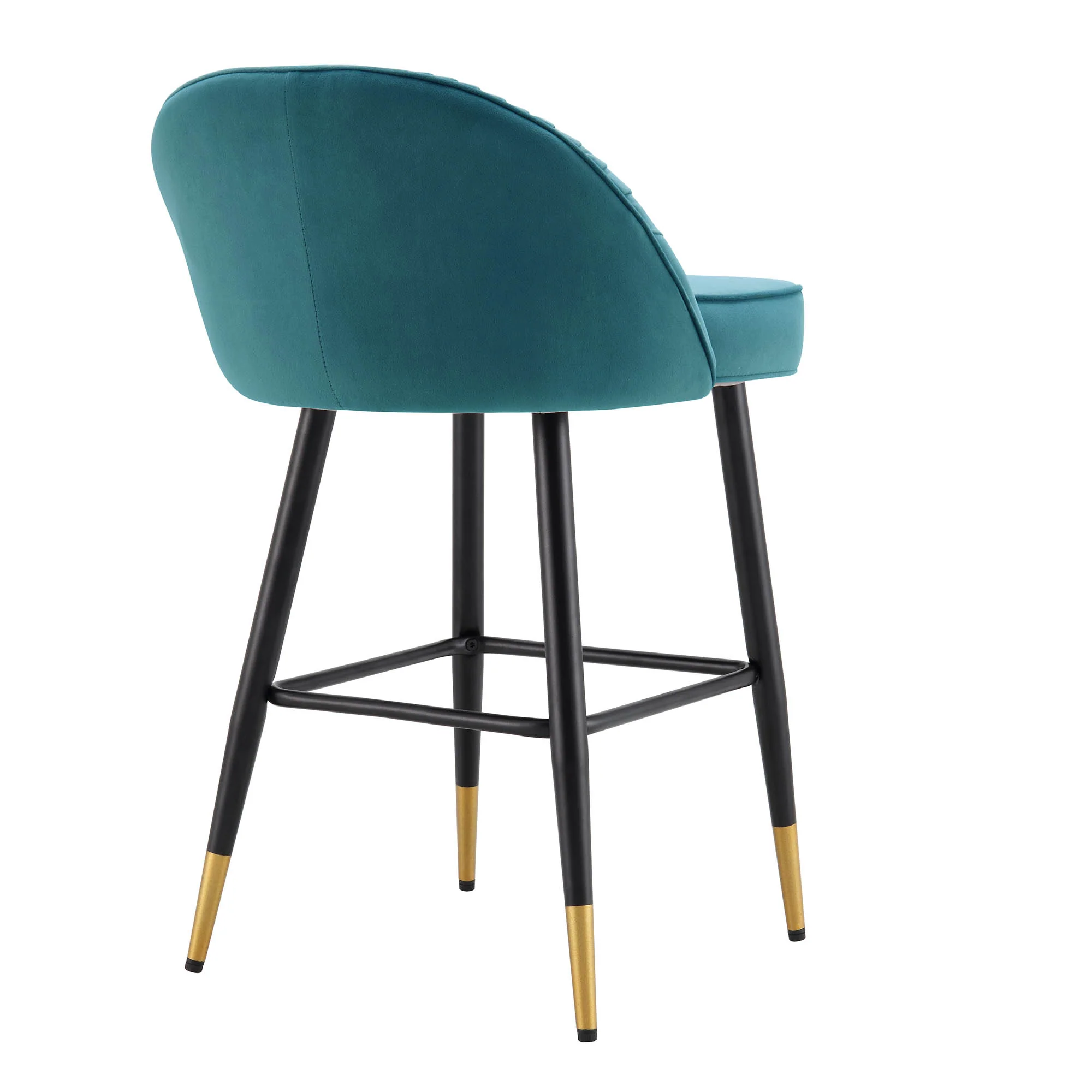 Miyae Set of 2 Pleated Teal Velvet Upholstered Counter Stools - Image 8