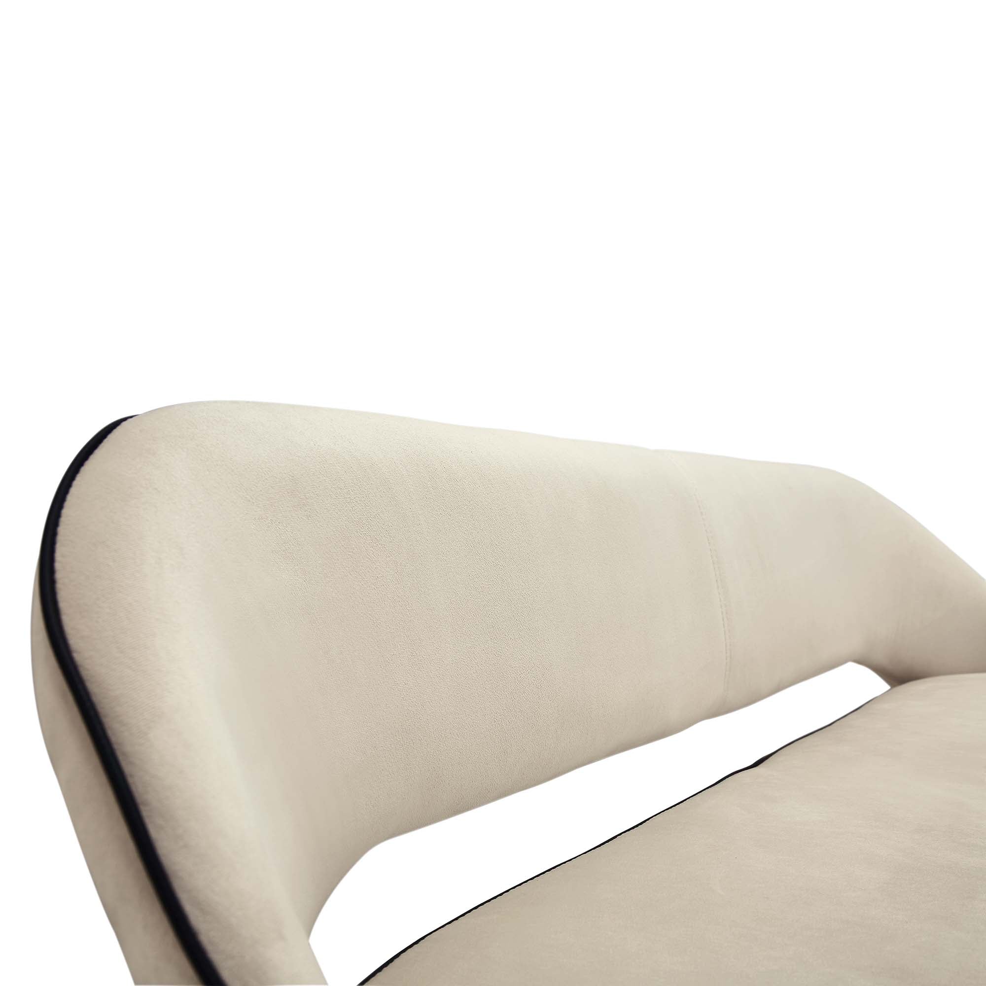 Oakley Champagne Velvet Upholstered 3 Seater Dining Bench with Contrast Piping - Image 10