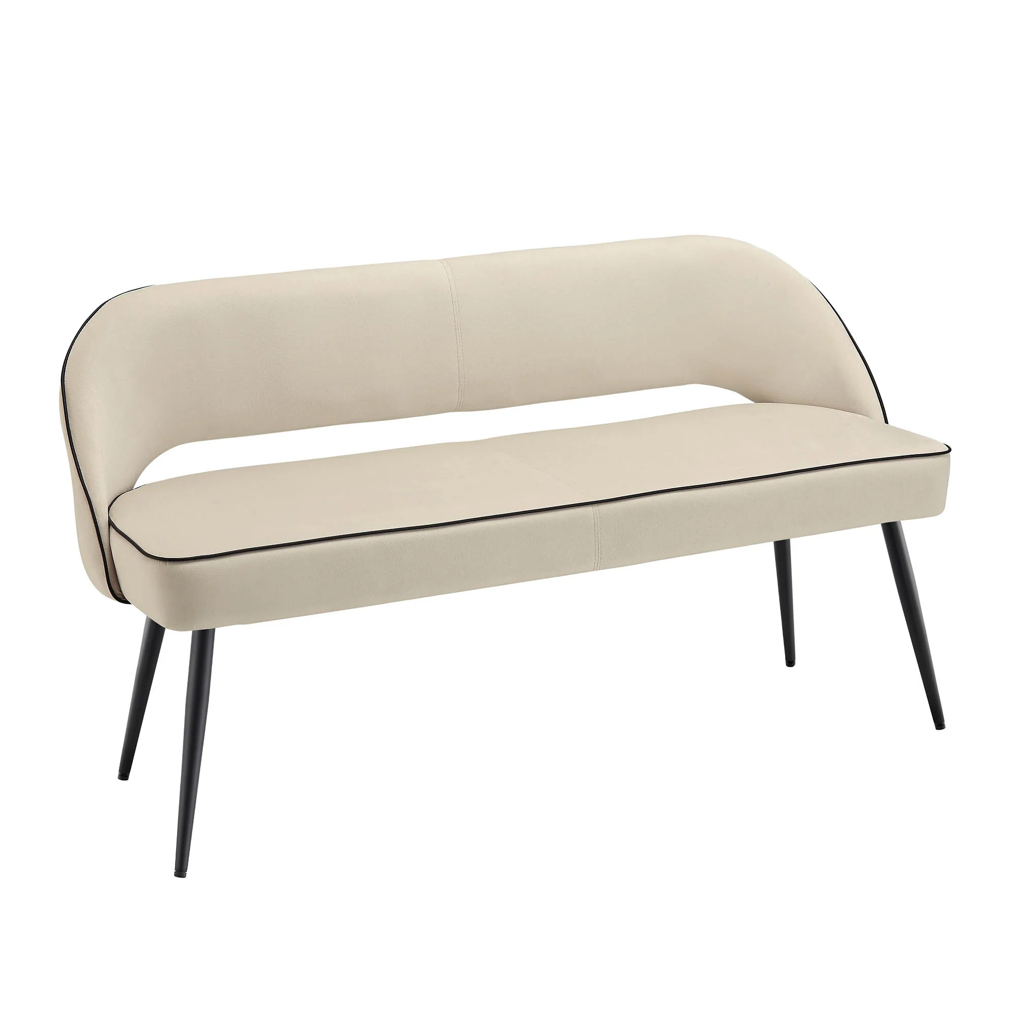 Oakley Champagne Velvet Upholstered 3 Seater Dining Bench with Contrast Piping - Image 6
