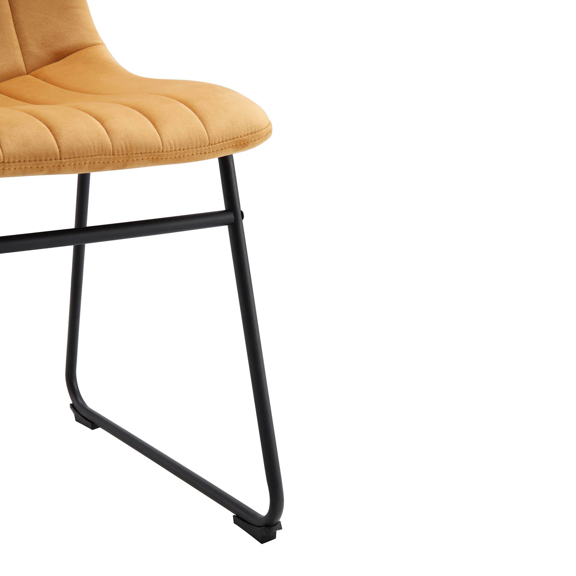 Sutton Set of 2 Mustard Yellow Velvet Fabric Fluted Dining Chairs with Metal Frame - Image 10