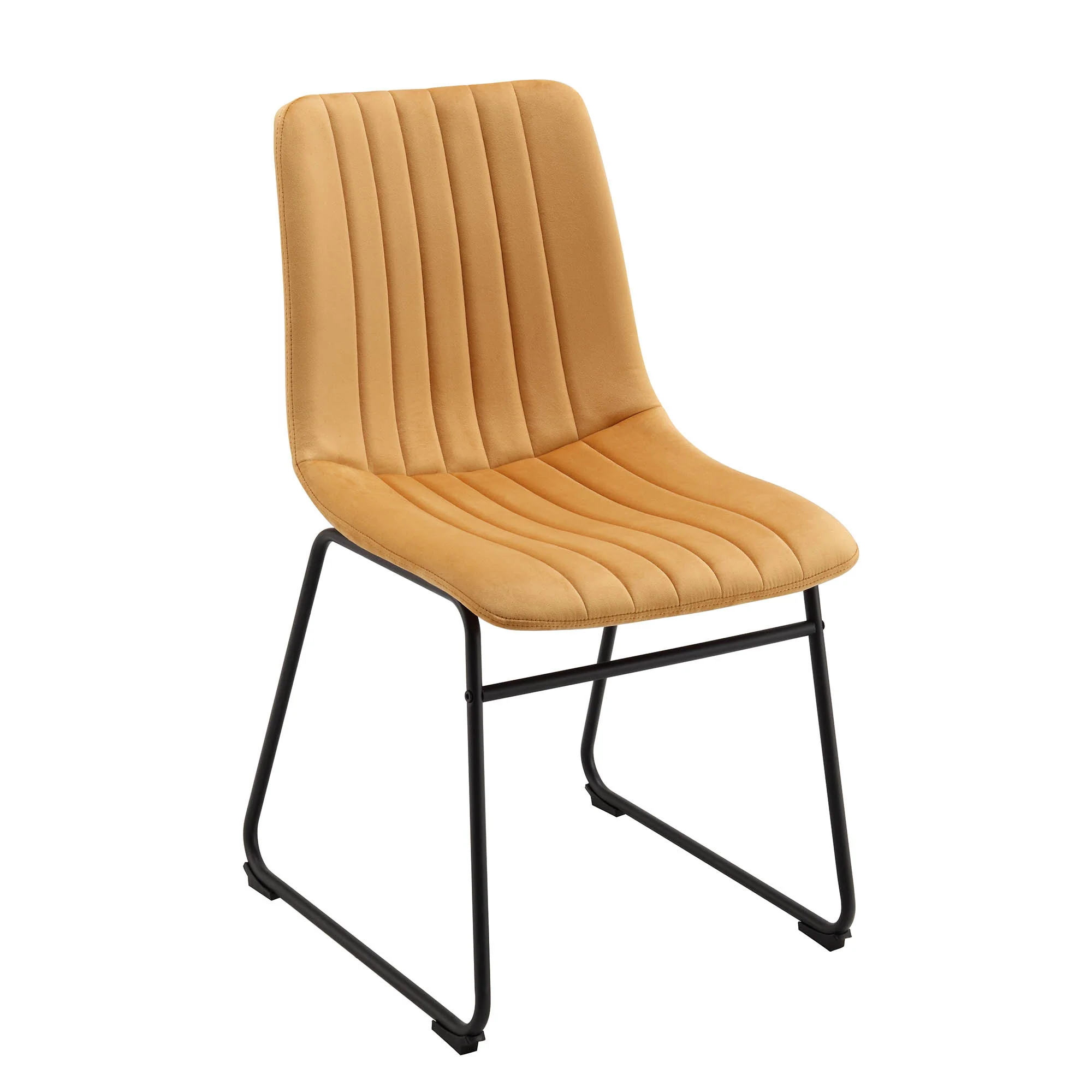 Sutton Set of 2 Mustard Yellow Velvet Fabric Fluted Dining Chairs with Metal Frame - Image 3