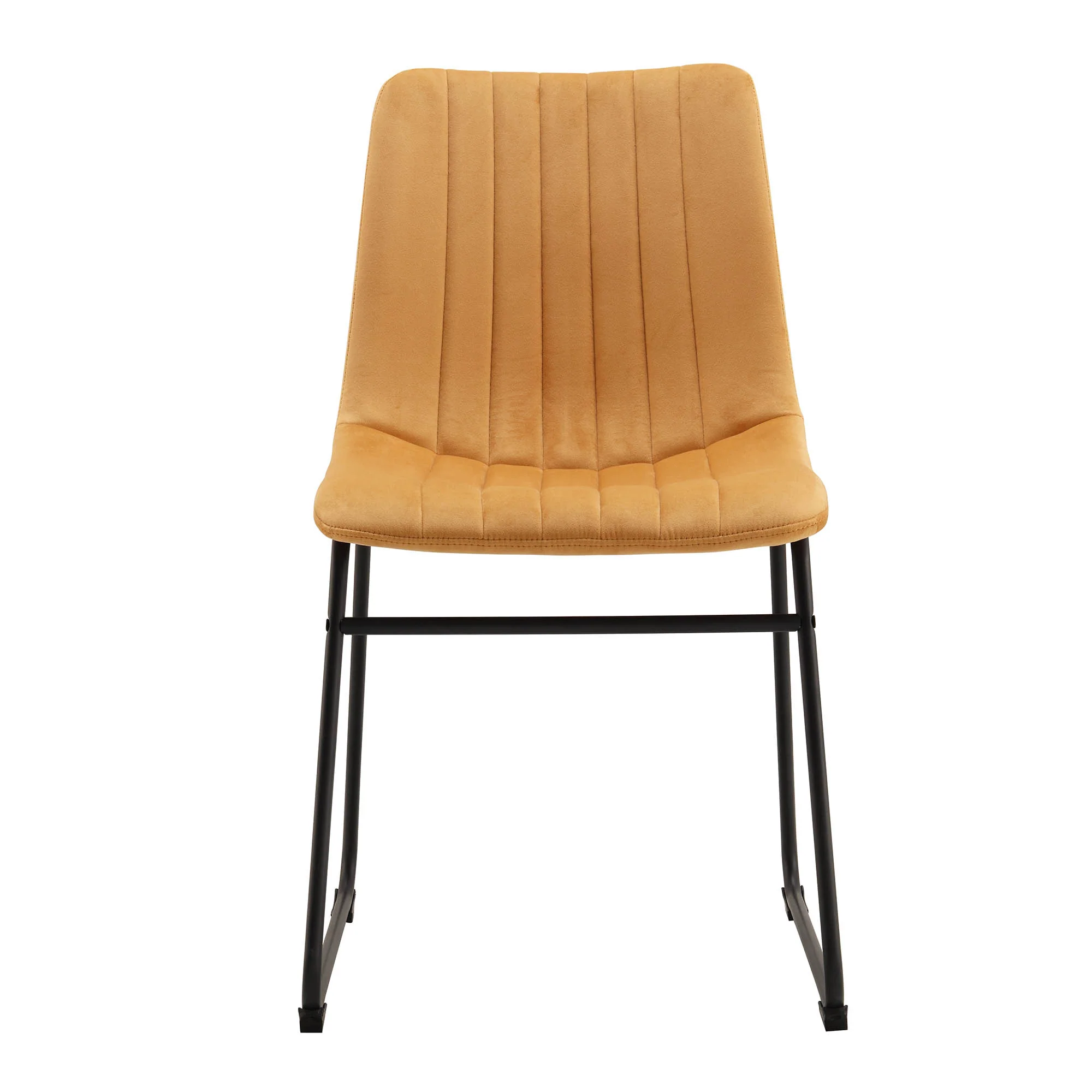 Sutton Set of 2 Mustard Yellow Velvet Fabric Fluted Dining Chairs with Metal Frame - Image 5