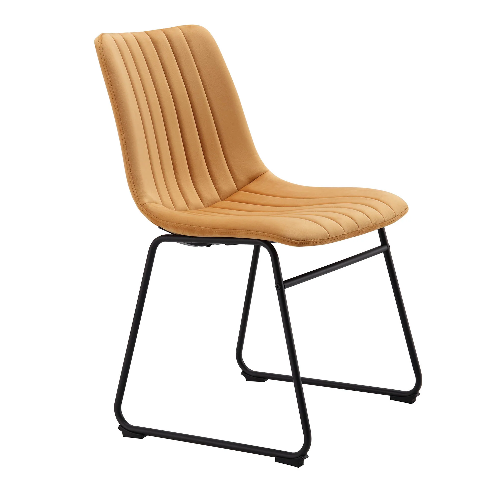 Sutton Set of 2 Mustard Yellow Velvet Fabric Fluted Dining Chairs with Metal Frame - Image 6