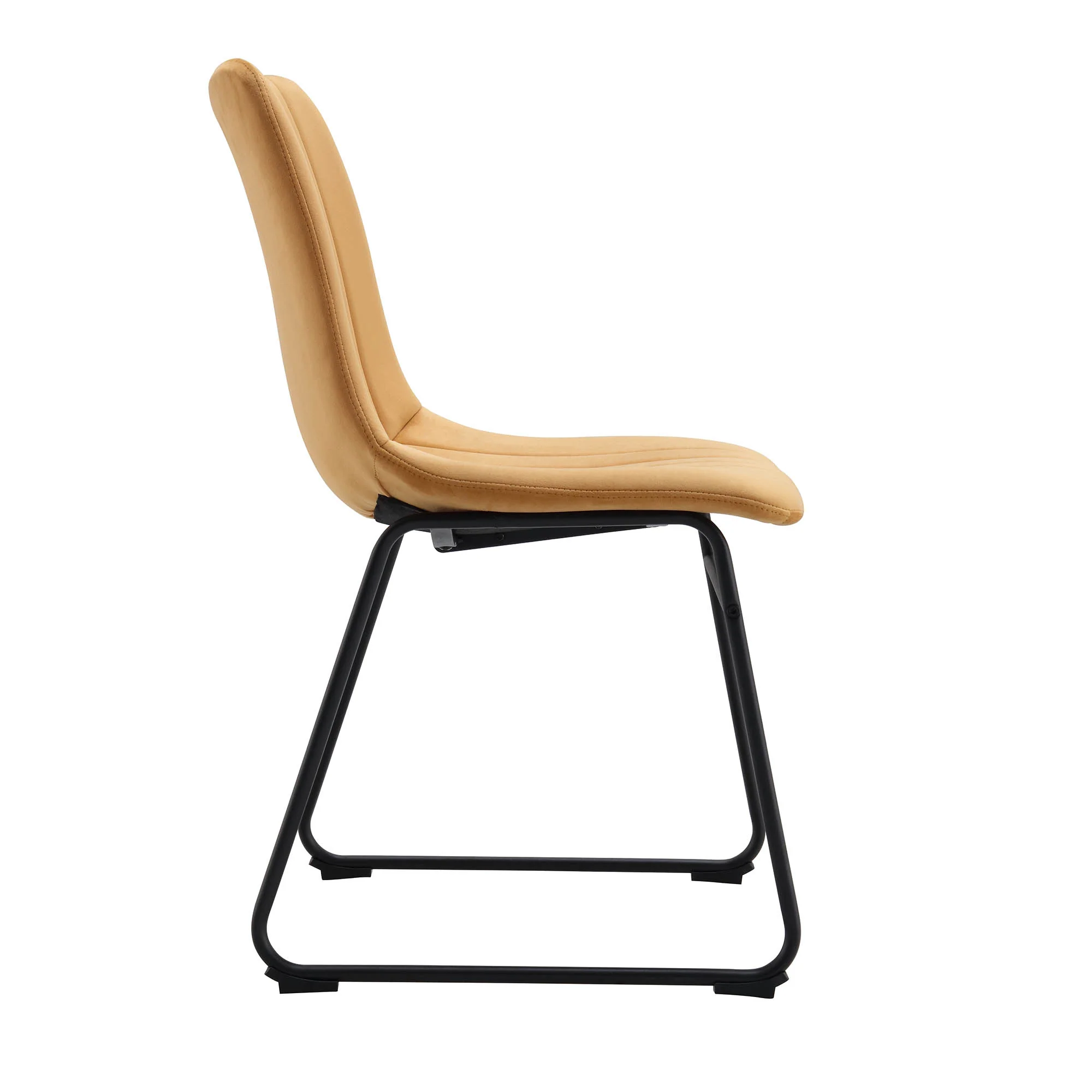 Sutton Set of 2 Mustard Yellow Velvet Fabric Fluted Dining Chairs with Metal Frame - Image 7